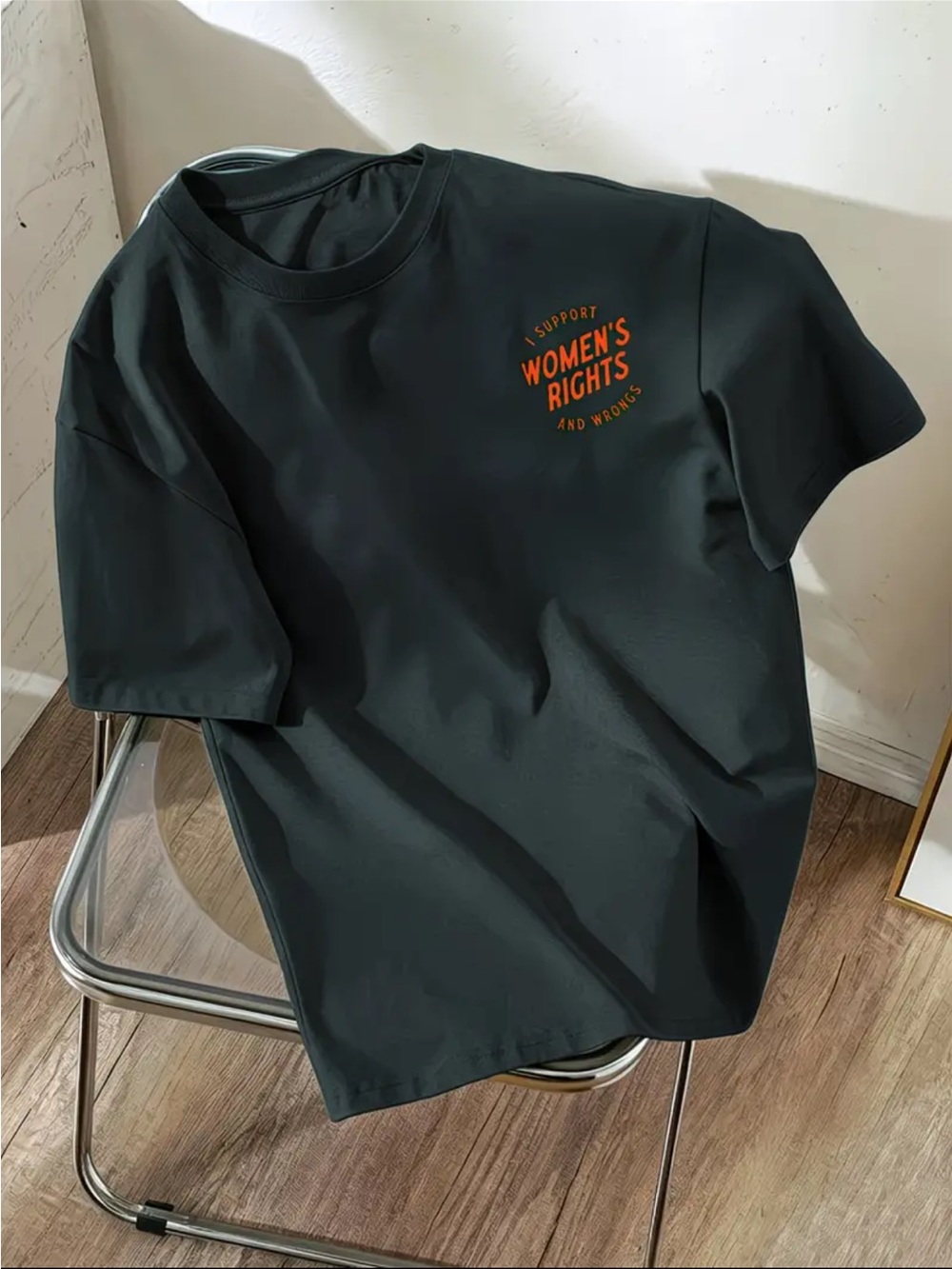 Women's Rights Graphic Tee - Dark Green with Orange Print - Picture 2 of 2